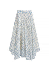 Blue Plaid Flowy Long Skirt