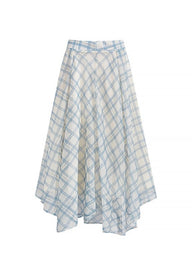 Blue Plaid Flowy Long Skirt