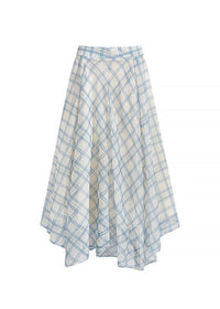 Blue Plaid Flowy Long Skirt