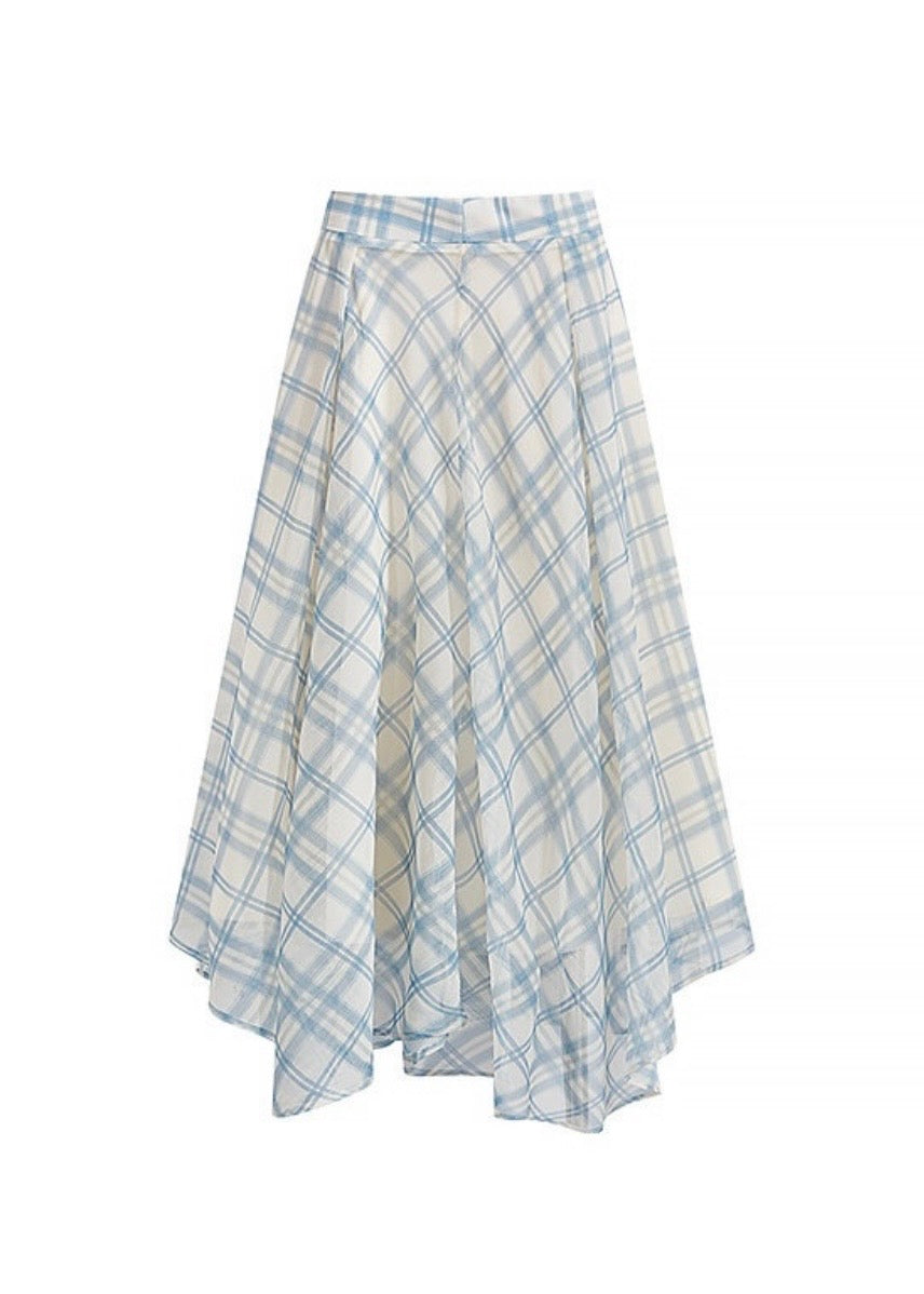 Blue Plaid Flowy Long Skirt