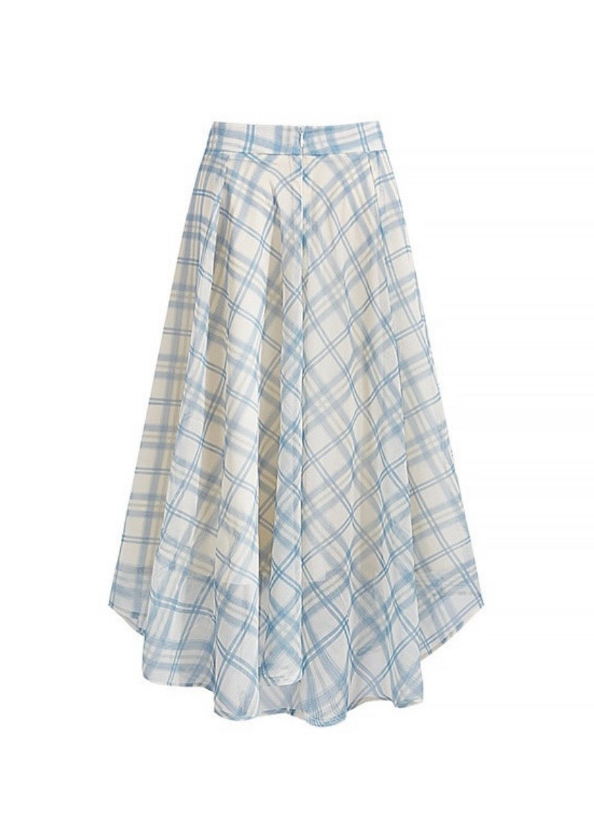 Blue Plaid Flowy Long Skirt