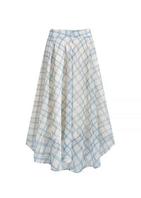 Blue Plaid Flowy Long Skirt