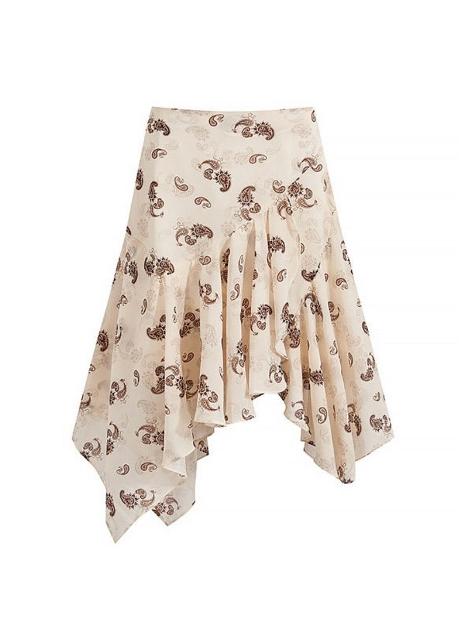 Velour Paisley Asymmetrical Midi Skirt(2COLOR)
