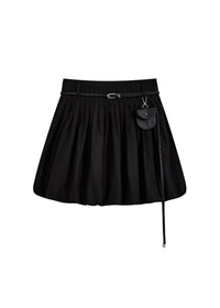 Belted Pleated Mini Skirt with Pouch(2COLOR)