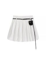 Belted Pleated Mini Skirt with Pouch(2COLOR)