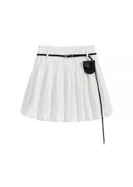Belted Pleated Mini Skirt with Pouch(2COLOR)