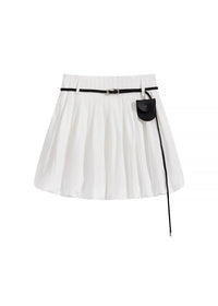 Belted Pleated Mini Skirt with Pouch(2COLOR)