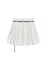 Belted Pleated Mini Skirt with Pouch(2COLOR)