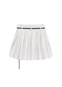 Belted Pleated Mini Skirt with Pouch(2COLOR)