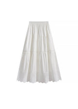 Ivory Tiered Lace Cotton Long Skirt