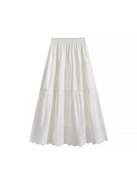 Ivory Tiered Lace Cotton Long Skirt
