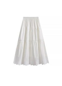 Ivory Tiered Lace Cotton Long Skirt