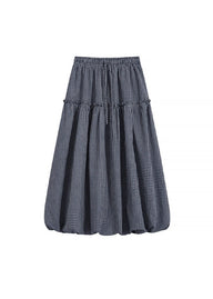 Gingham Tiered Elastic Waist Long Skirt