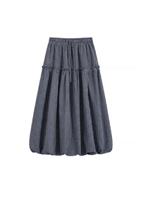 Gingham Tiered Elastic Waist Long Skirt