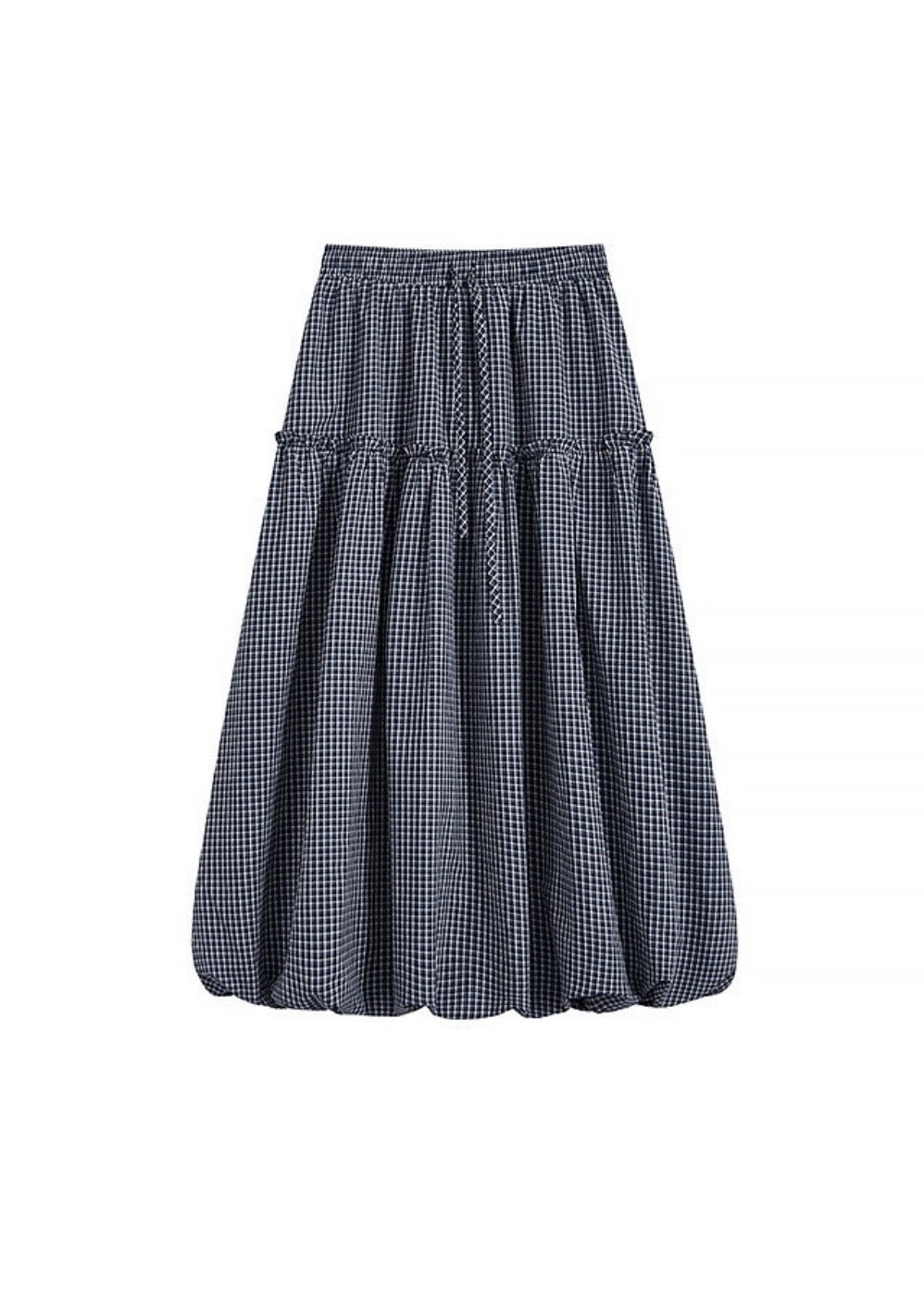 Gingham Tiered Elastic Waist Long Skirt