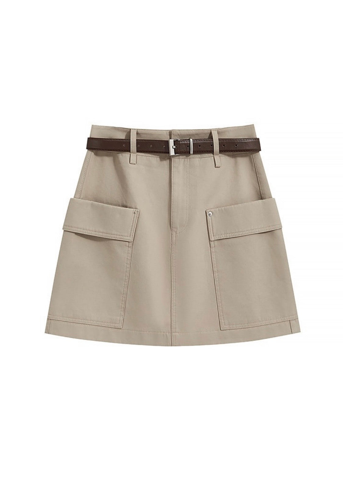 Beige Belted Cargo Pocket Mini Skirt