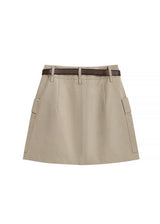 Beige Belted Cargo Pocket Mini Skirt