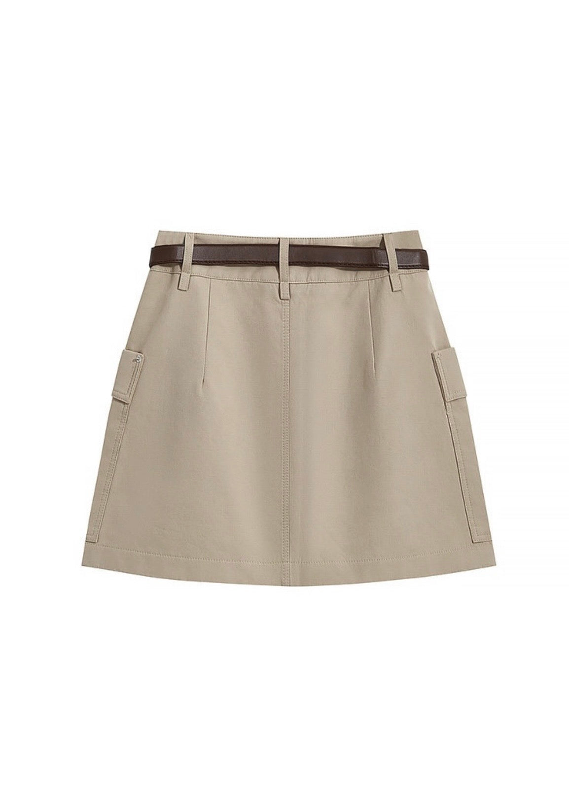 Beige Belted Cargo Pocket Mini Skirt