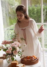 Lace & Ribbon Long Sleeve Vintage Pajama Set