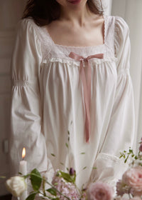 Lace & Ribbon Long Sleeve Vintage Pajama Set