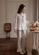 Lace & Ribbon Long Sleeve Vintage Pajama Set