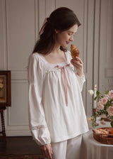 Lace & Ribbon Long Sleeve Vintage Pajama Set