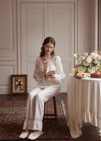 Lace & Ribbon Long Sleeve Vintage Pajama Set