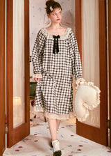 Moonlit Vintage Check Lace Pajama Dress Nightwear