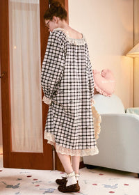 Moonlit Vintage Check Lace Pajama Dress Nightwear