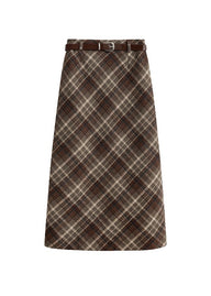 Retro Plaid Slim A-Line Wool Skirt(2COLOR)
