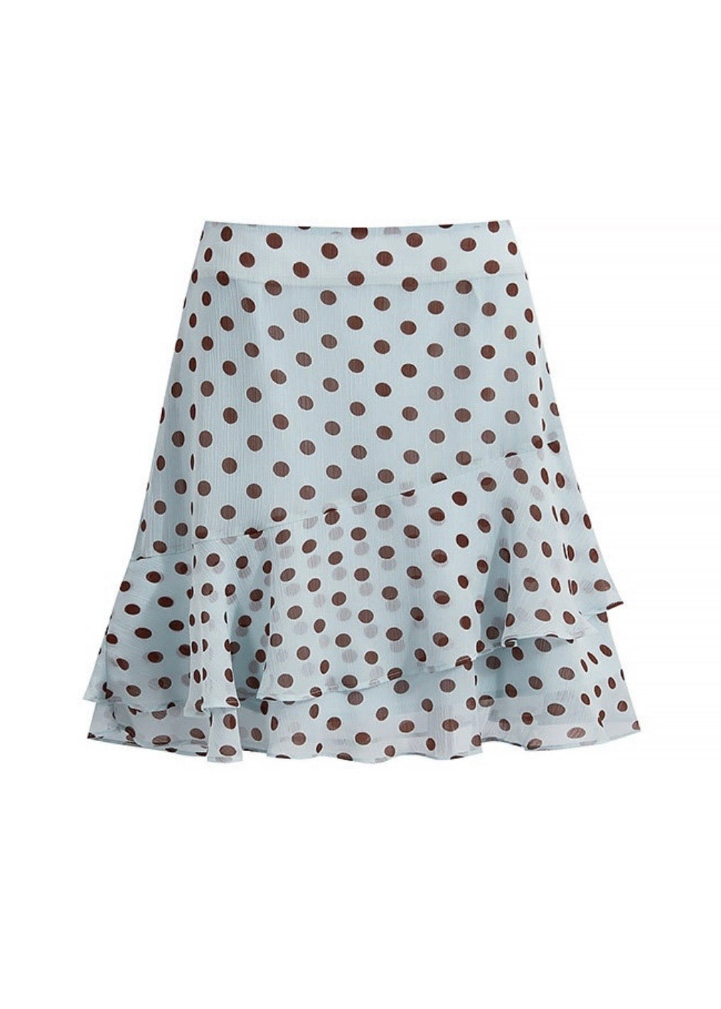 Soft Blue Polka Dot Ruffle Mini Skirt Vintage A-Line Layered Hem Skirt