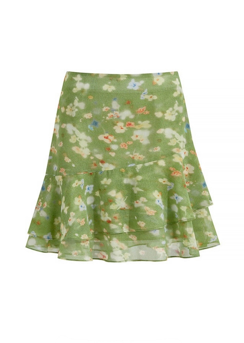 Verdant Haze Floral Ruffle Skirt