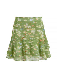 Verdant Haze Floral Ruffle Skirt