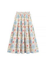 Floral Tiered Maxi Skirt Elastic Waist Vintage A-Line Long Skirt