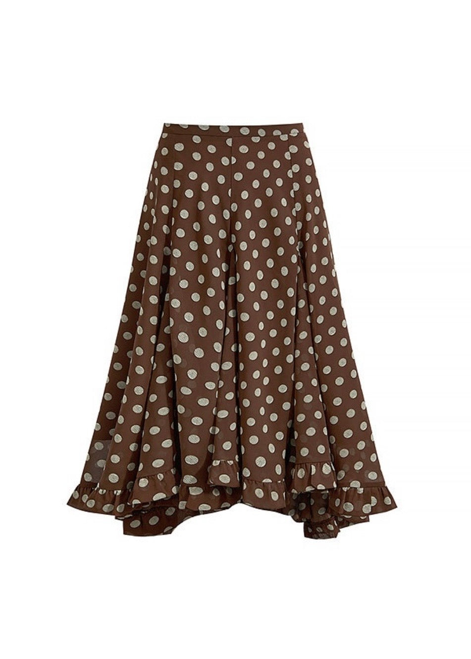 Cocoa Dot Flare Skirt Vintage Polka Dot Ruffle Hem A-Line Skirt