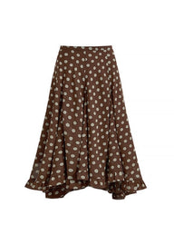 Cocoa Dot Flare Skirt Vintage Polka Dot Ruffle Hem A-Line Skirt