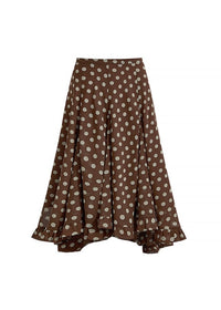 Cocoa Dot Flare Skirt Vintage Polka Dot Ruffle Hem A-Line Skirt