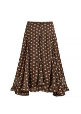 Cocoa Dot Flare Skirt Vintage Polka Dot Ruffle Hem A-Line Skirt