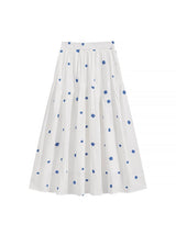 Blue Stitch Floral Tiered Skirt Elastic Waist Vintage A-Line Long Skirt