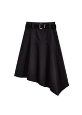 Retro Asymmetrical High-Waist Belted Midi Skirt(2COLOR)