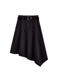 Retro Asymmetrical High-Waist Belted Midi Skirt(2COLOR)