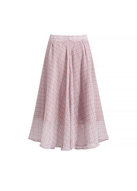 Soft Pink Plaid High Waist Flare long Skirt