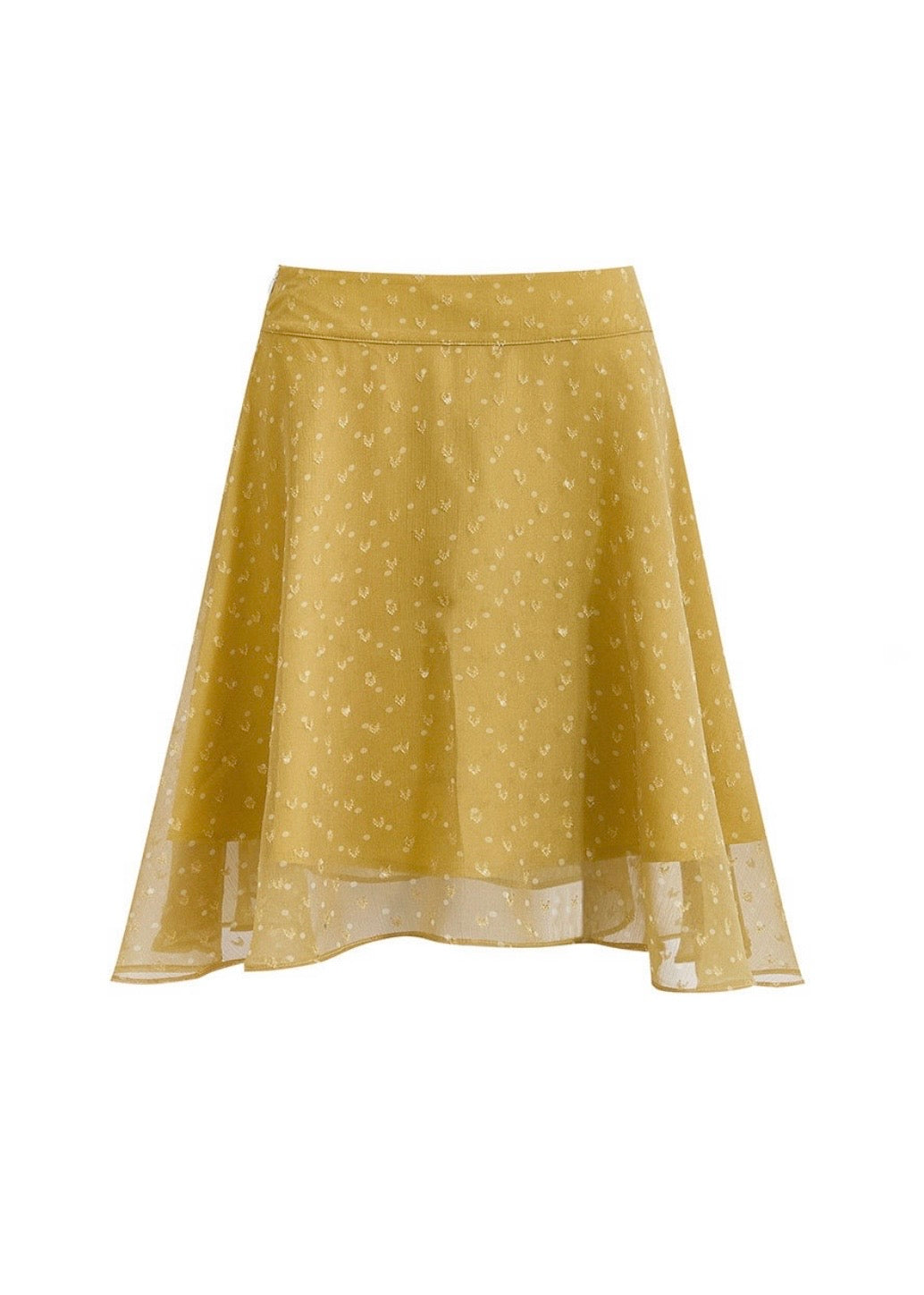 Golden Sheer Ditsy Floral Flare A-Line Midi Skirt