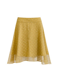 Golden Sheer Ditsy Floral Flare A-Line Midi Skirt