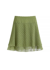 Sage Green Polka Dot Sheer Ruffle Flare Midi Skirt
