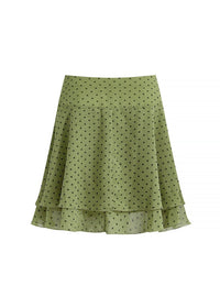 Sage Green Polka Dot Sheer Ruffle Flare Midi Skirt