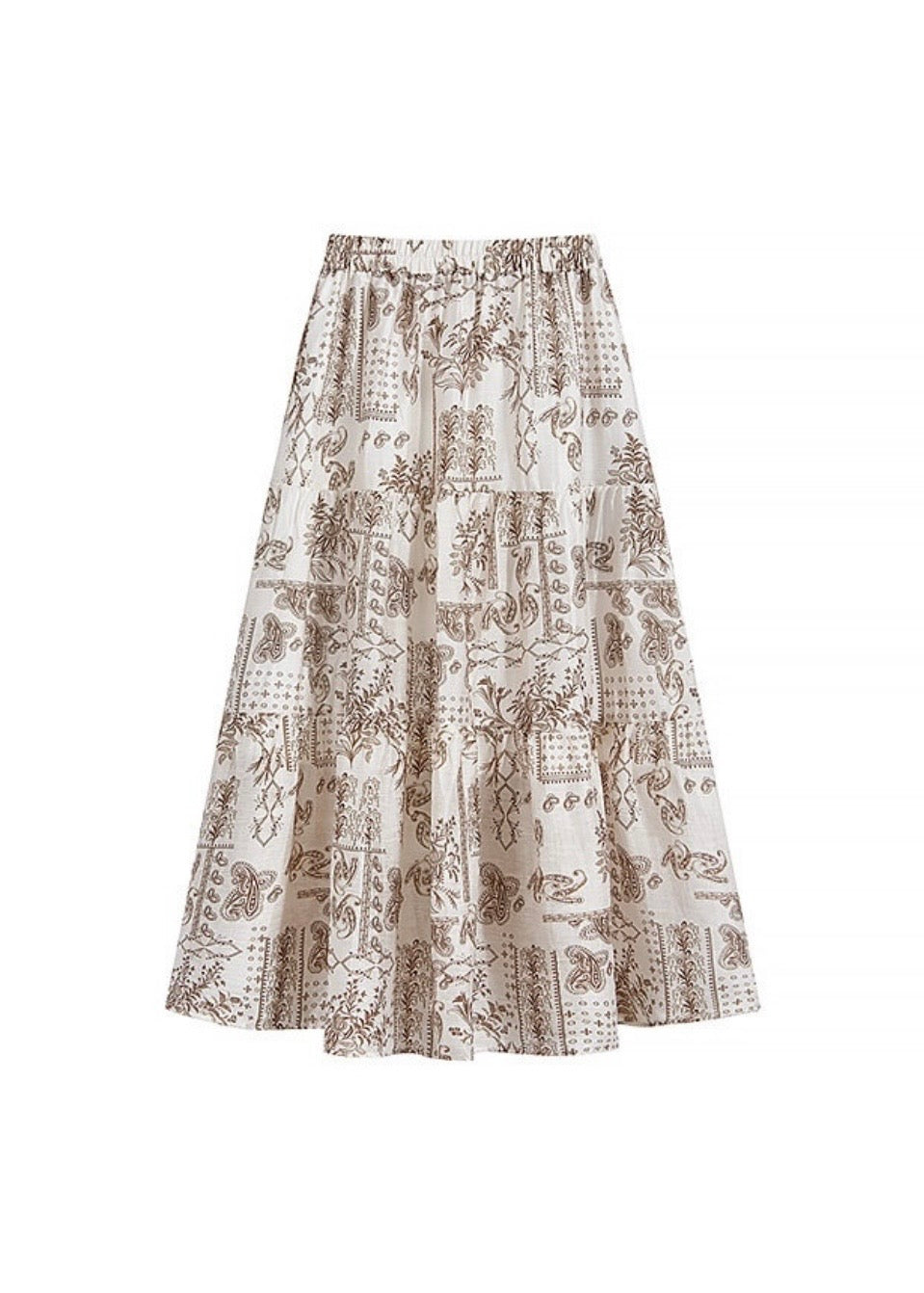 Vintage Paisley Patchwork Midi Skirt