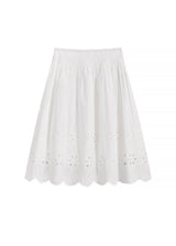 White Eyelet Embroidered Cotton Midi Skirt
