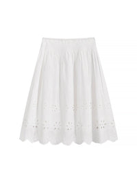 White Eyelet Embroidered Cotton Midi Skirt