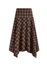 Autumn Waltz Asymmetric Brown Plaid Midi Skirt